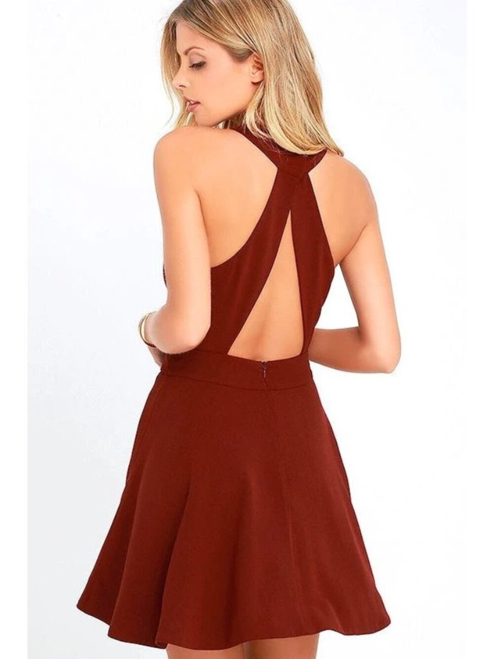 LuLu's Cross Your Heart Wine Red Skater Dress XL Burgundy Fit & Flare Mini - Picture 2 of 14